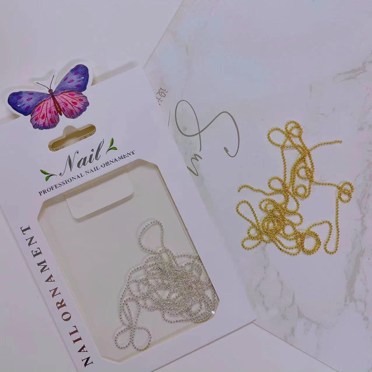 Set dây bi trang trí gắn móng tay vàng bạc