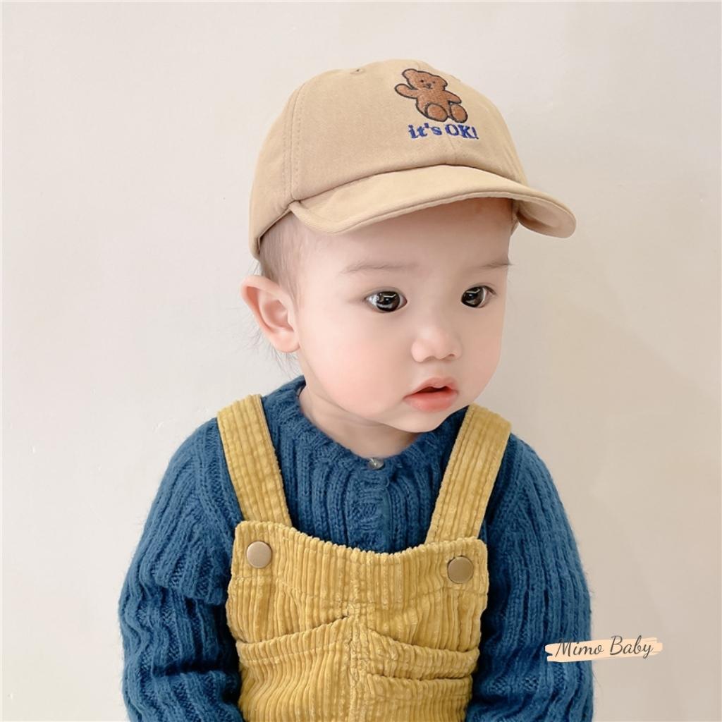 Mũ nón lưỡi trai thêu hình gấu dễ thương cho bé MH120 Mimo Baby