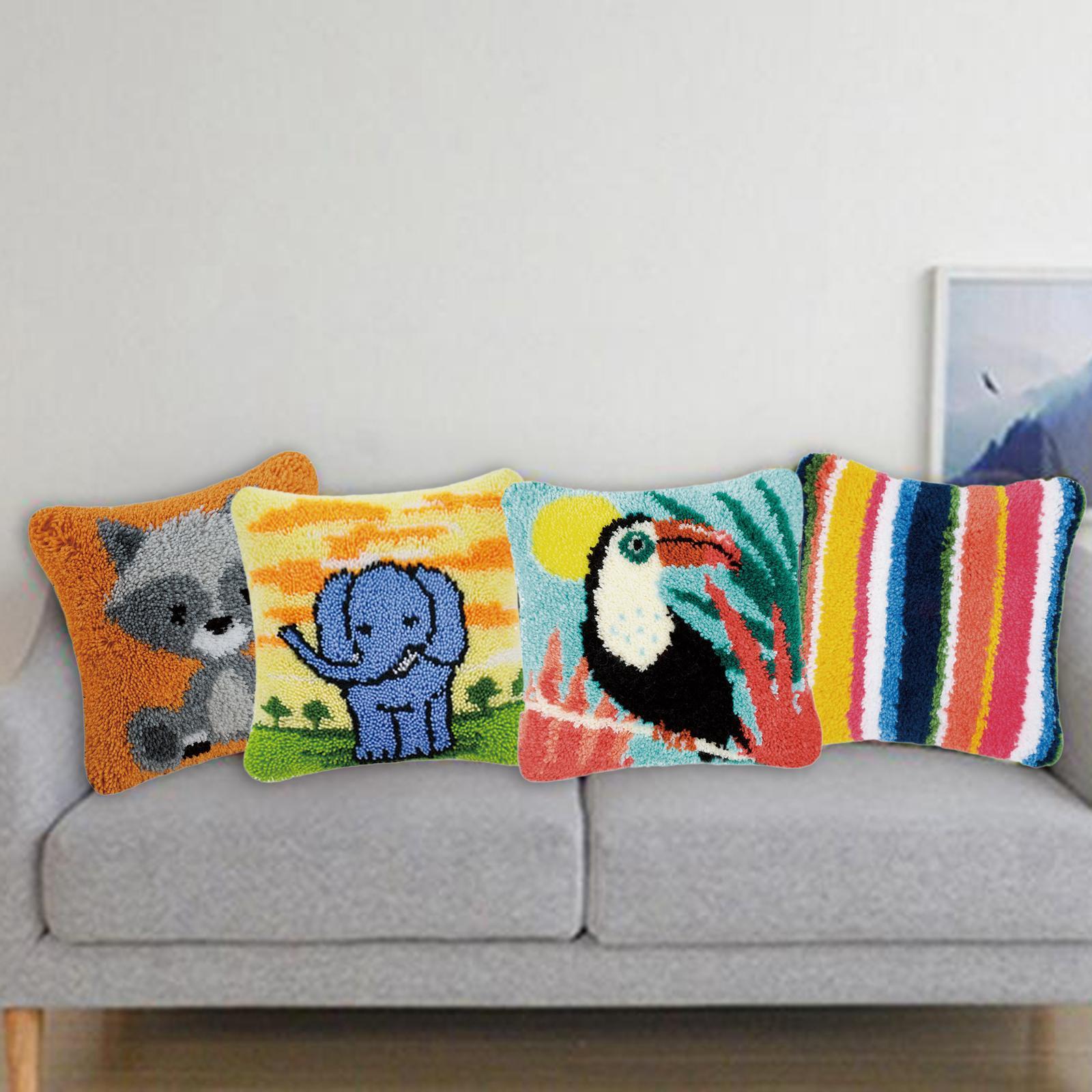 2-3pack DIY Latch Hook Kit Throw Pillow Cover Craft for Embroidery Carpet Cow