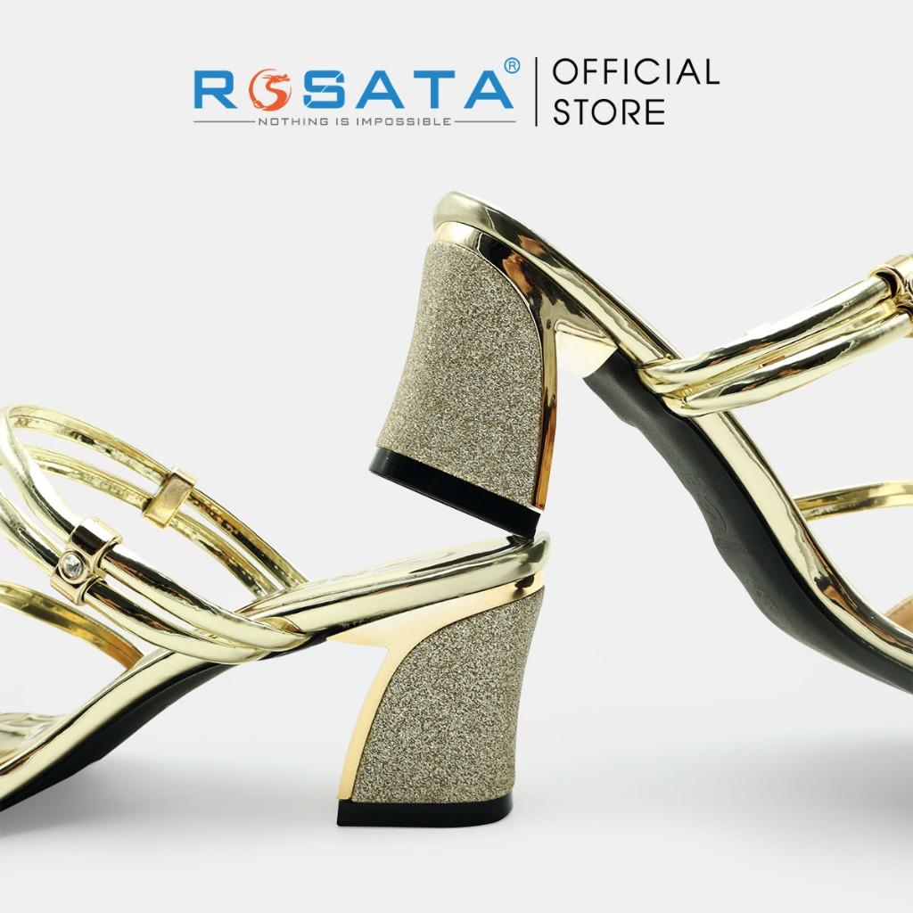 Giày sandal cao gót nữ ROSATA RO539 xỏ ngón mũi tròn quai ngang kim tuyến gót vuông cao 5cm xuất xứ Việt Nam - Gold, Gold