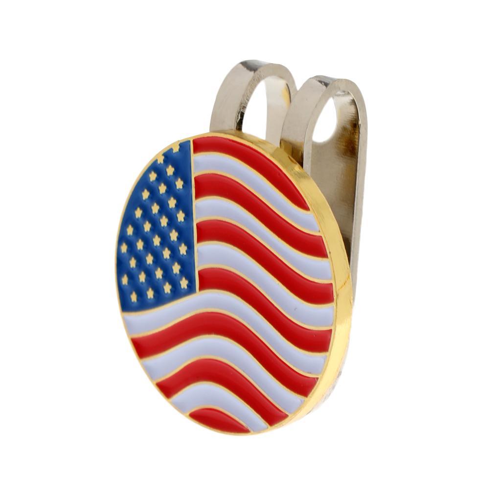 2 Pieces USA Flag Alloy Golf Ball Marker Magnetic Hat Clip Golf Accessories