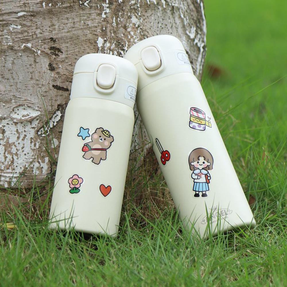 350/480Ml Giữ Nhiệt Cốc Tập Uống Có Ống Hút Nắp Inox Cách Nhiệt Thẳng Cốc Giữ Nhiệt Cô Gái Dễ Thương Dán Nước bình