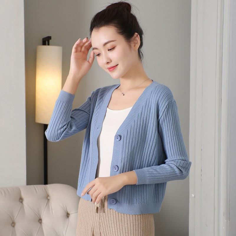 Áo khoác Cardigan dệt kim phối nút thiết kế cổ chữ V thanh lịch