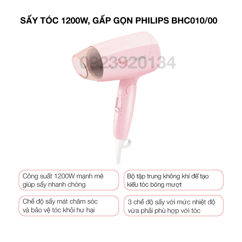 Máy Sấy tóc 1200w, gấp gọn Philips BHC010/00 - Hàng chính hãng