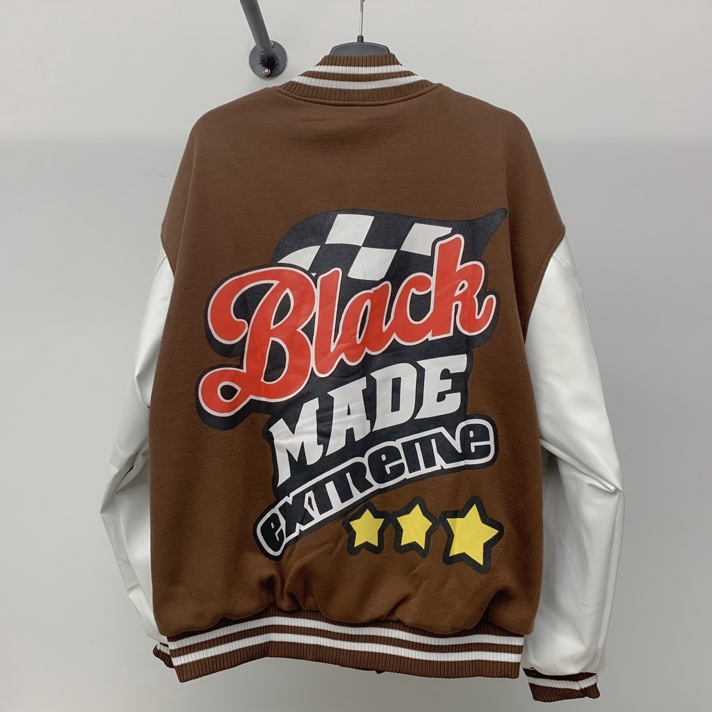 Varsity jacket Black made extreme nam nữ 2 lớp , áo khoác bóng chày form rộng unisex , bomber tay da pu - Gin Store