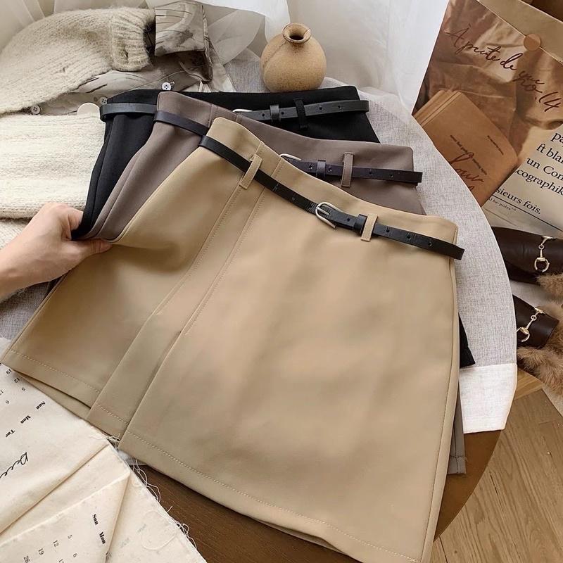 Chân váy xếp ly lệch bên tôn dáng kèm đai