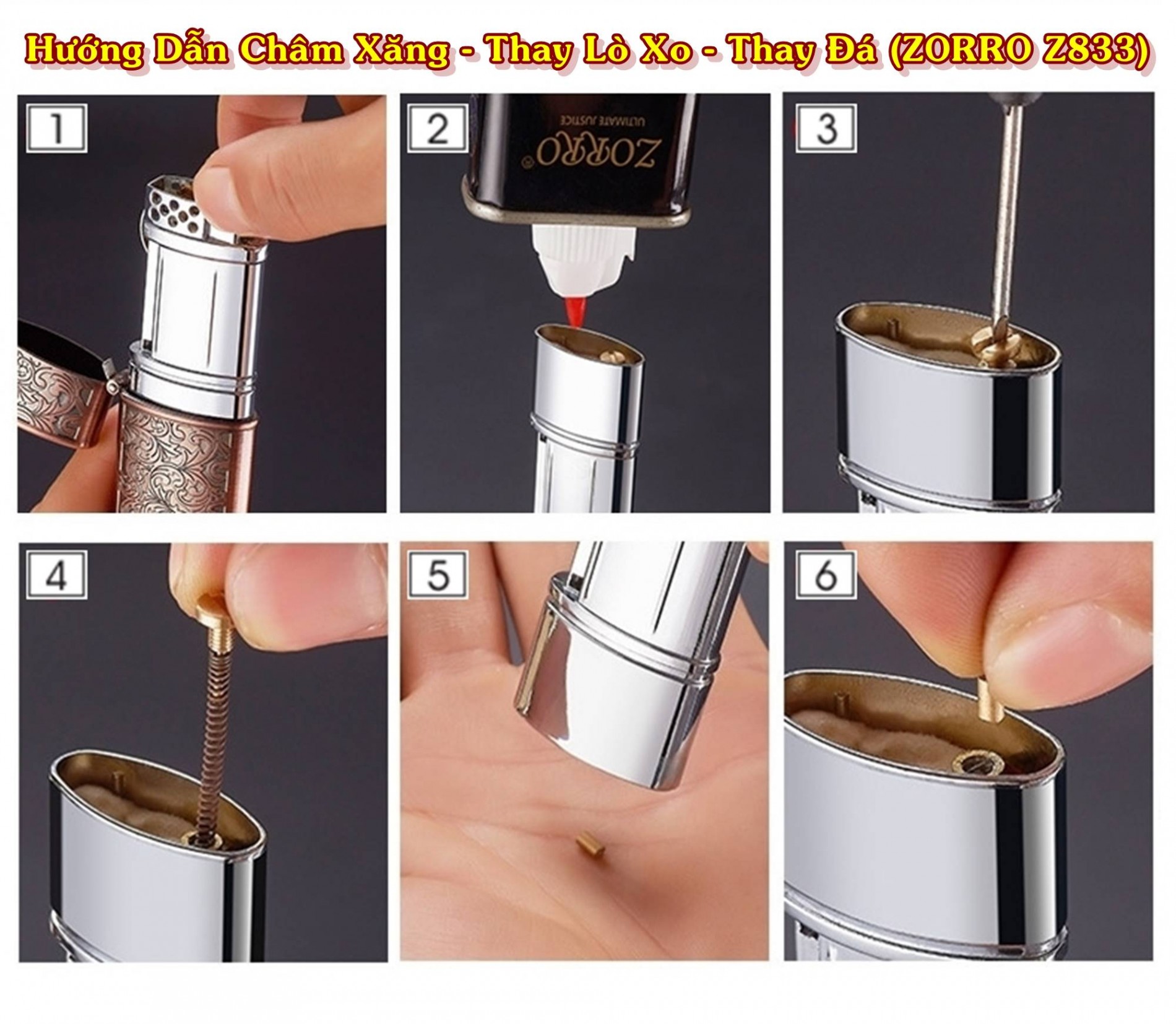 Hột quẹt bật lửa xăng đá cổ Z833 khắc nổi hình hoa văn -