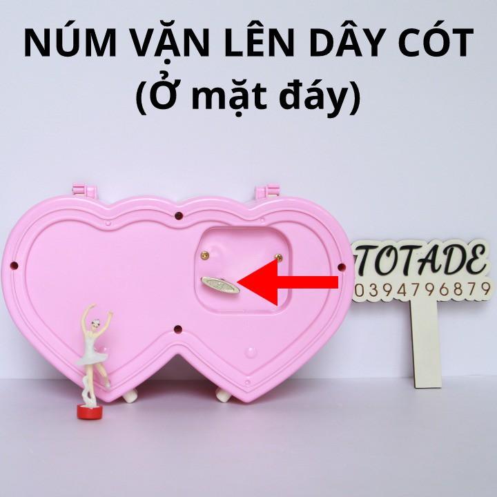 Hộp nhạc trái tim đôi màu hồng | Quà tặng siêu cute cho bạn gái | Dùng dây cót không dùng pin | MBO0015