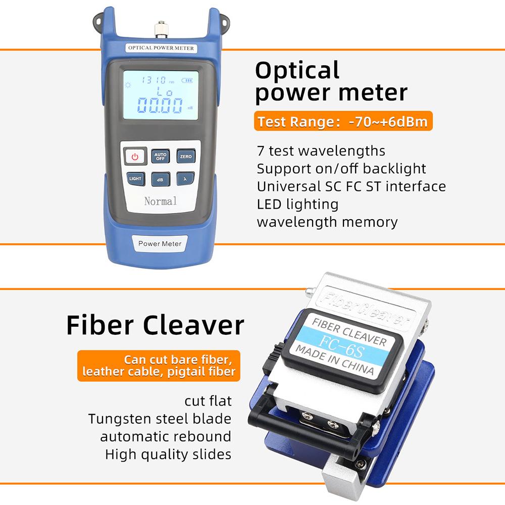Optical Fiber Tool Set Fiber Cleaver Set Cold Contact Cutting Tool Set with Optical Power Meter Red Pen Wire Stripper