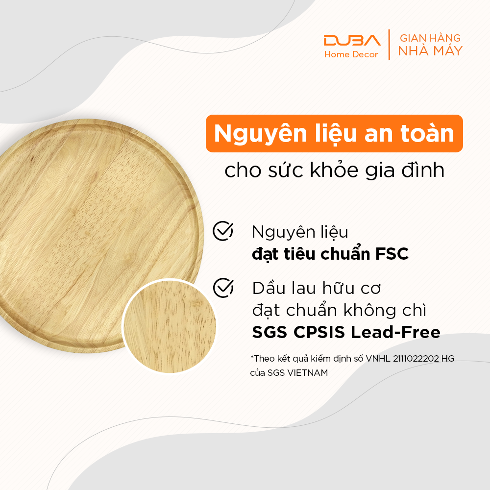 Khay gỗ cao su decor, thớt gỗ trang trí hình tròn màu tự nhiên đạt chuẩn xuất khẩu - DUBA