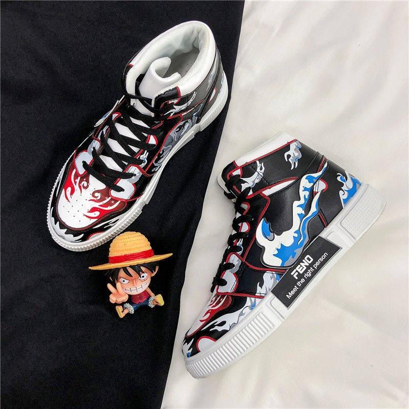 Giày thể thao cổ cao in họa tiết Luffy One Piece thời trang mùa hè dành cho nam 2021