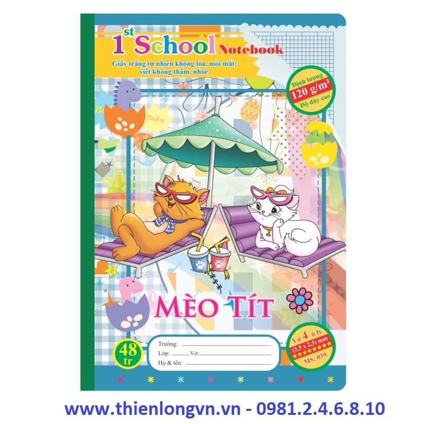 Vở 4 ô ly Chích Bông - 48 trang; Klong 039 bìa xanh