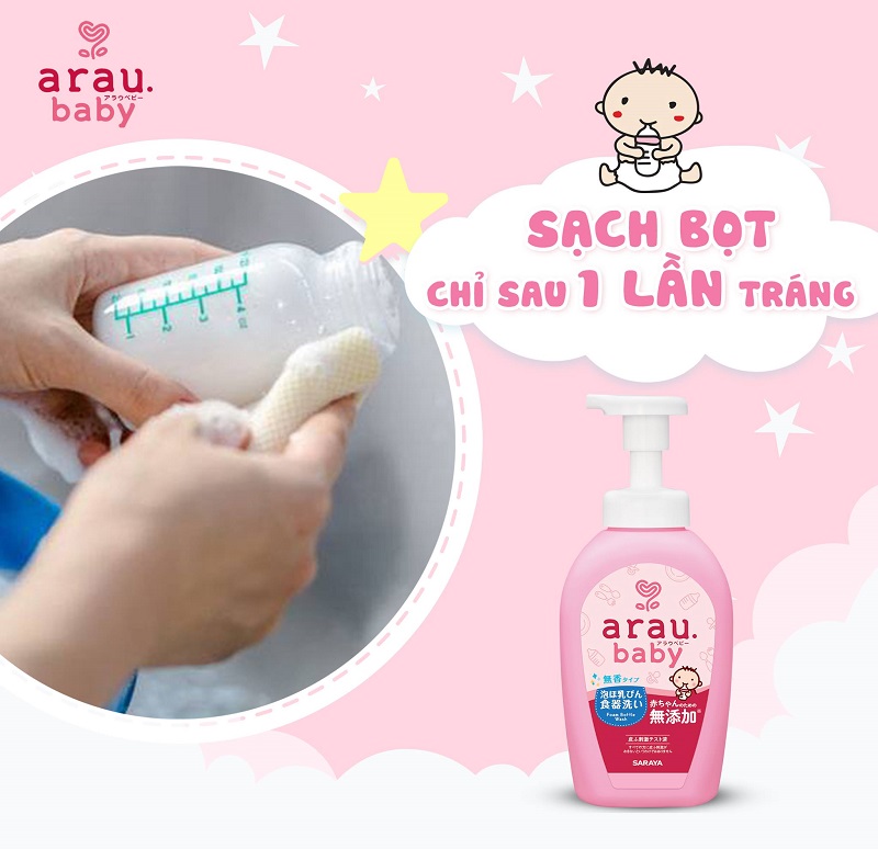 Nước rửa bình sữa Arau Baby 500ml cho bé, dung dịch rửa bình sữa Nhật Bản