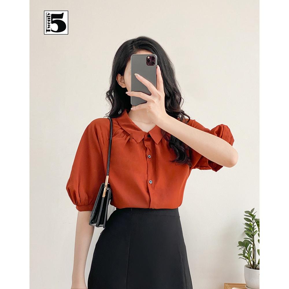 Áo sơ mi nữ công sở tay bồng cổ đức nhún chân Twentyfive T150