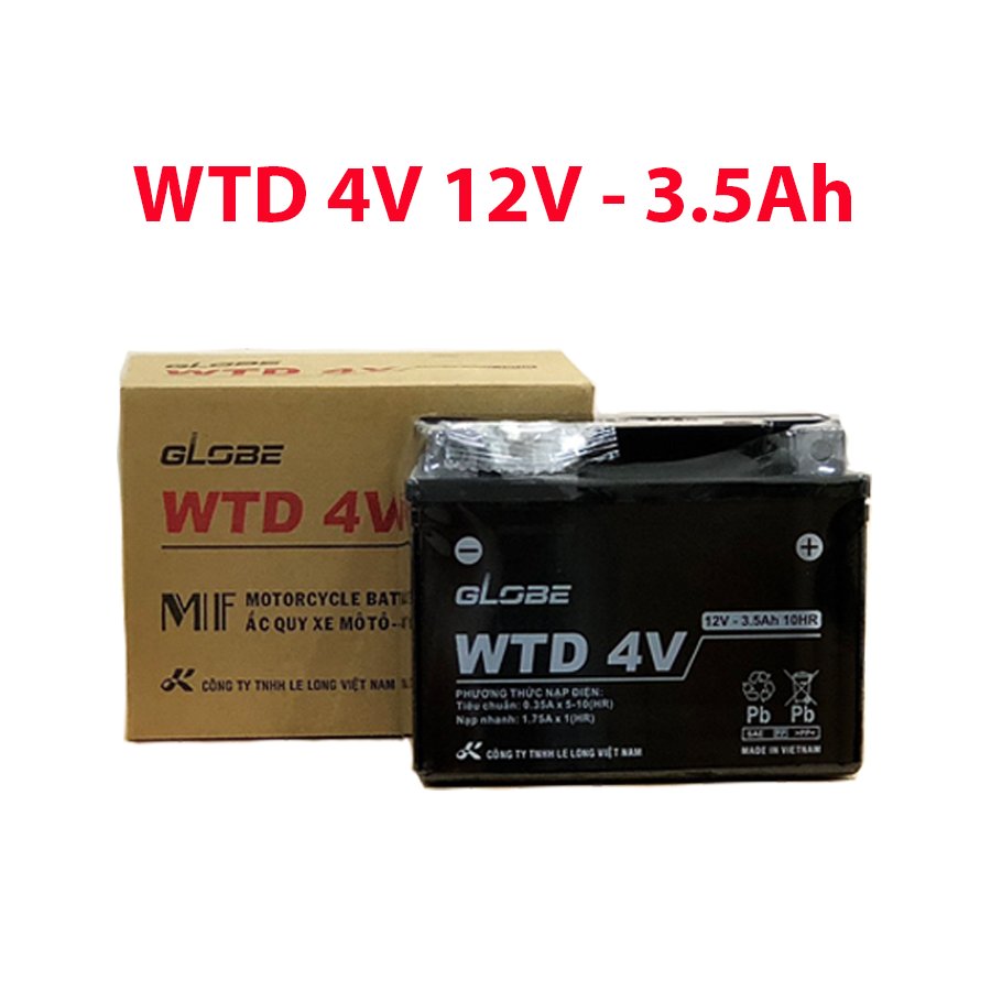 Bình Ắc Quy Khô WTZ5S 12V,4.2Ah/WTD 4V,3.5Ah hiệu GLOBE Cho Xe WAVE RS100/ WAVE RS 110/ AIRBLADE/ EXCITER 135