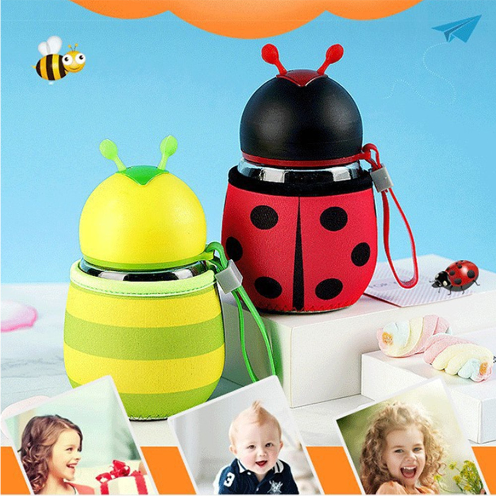 Bình đựng nước Ngộ nghĩnh cho bé - Màu Đỏ chấm đen. bình cách nhiệt chống va đập, Chất liệu thủy tinh an toàn sức khỏe