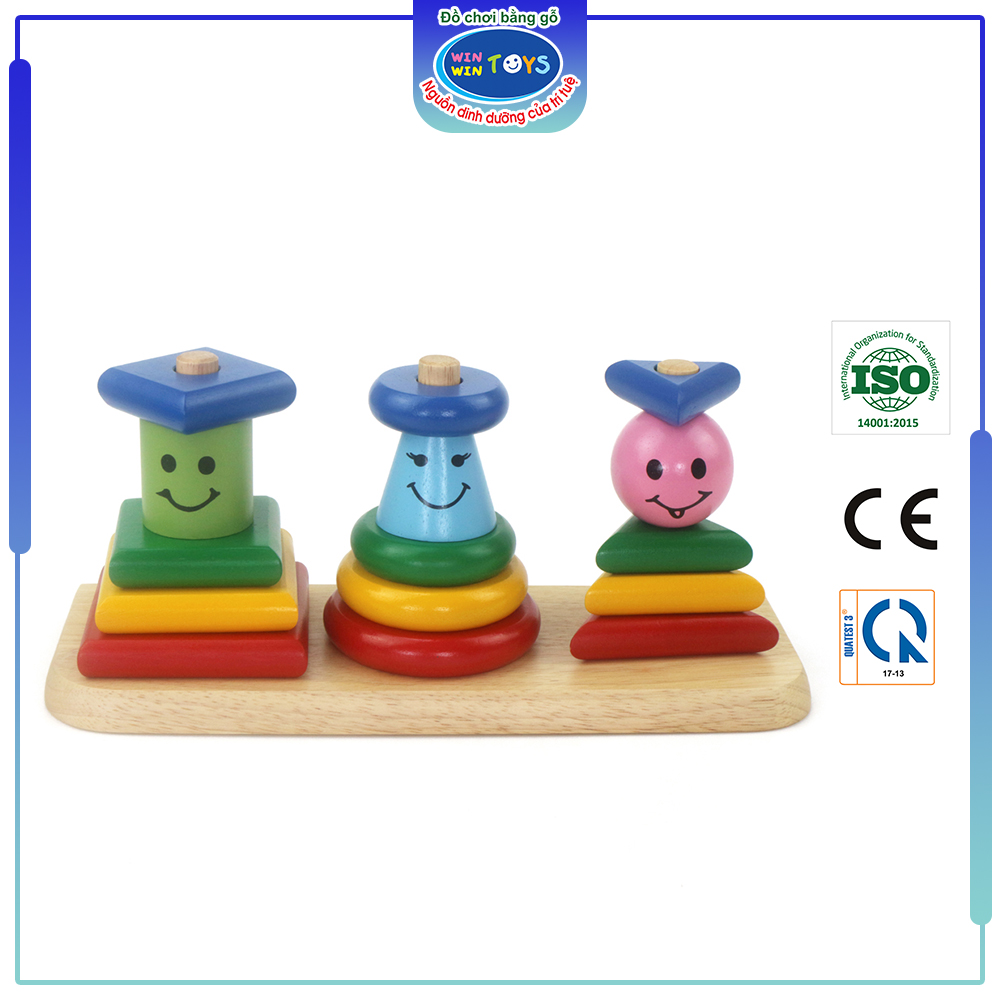 Đồ chơi gỗ Bộ xếp hình 3 trụ | Winwintoys 62072 | Phân biệt màu sắc và sự khéo léo | Đạt tiêu chuẩn CE và TCVN