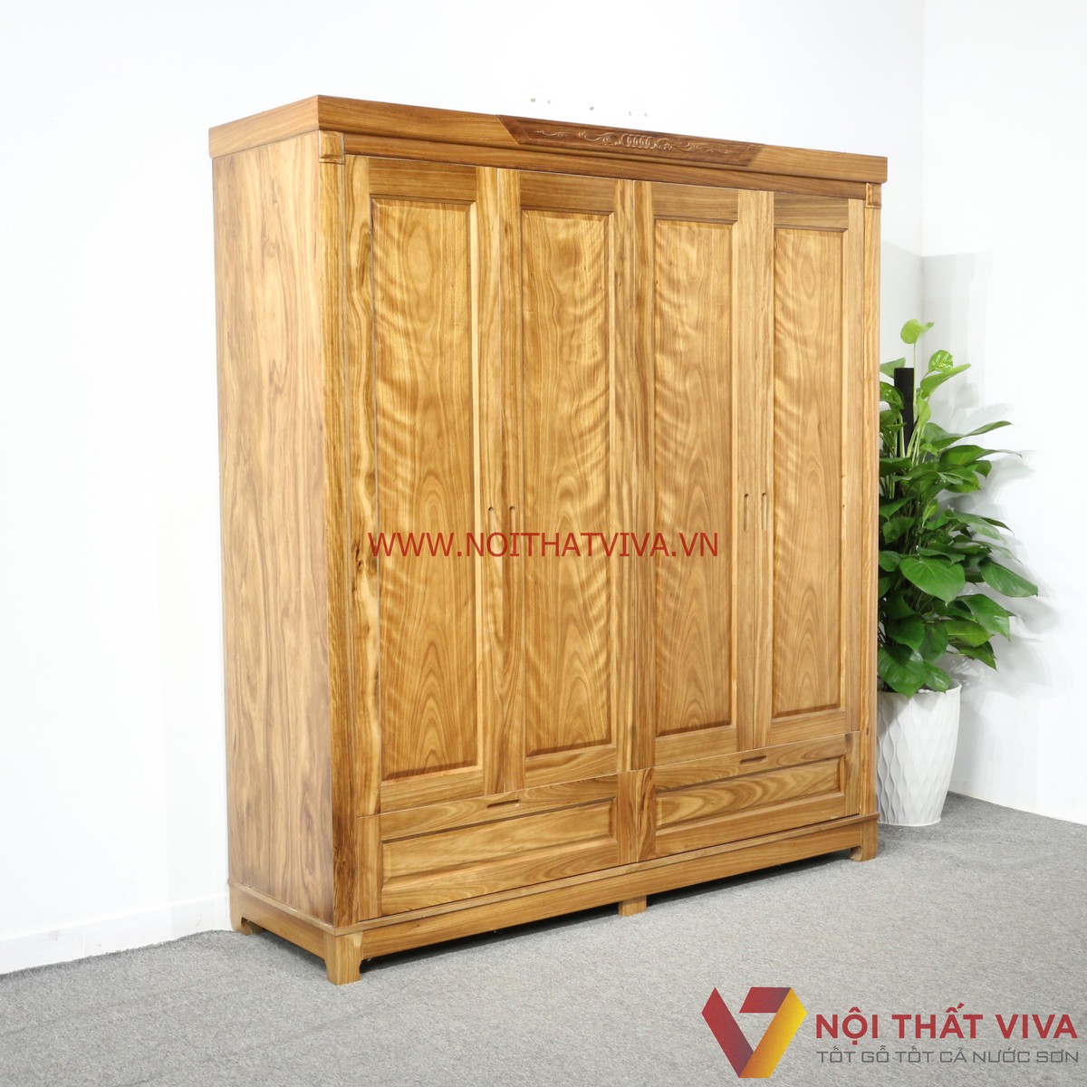Tủ Áo 4 Cánh Gỗ Hương Xám Đẹp Giá Rẻ