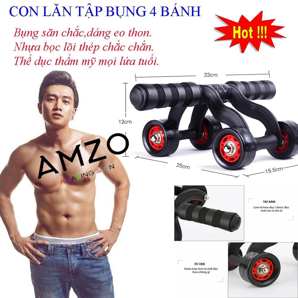 Con lăn tập cơ bụng-Con lăn tập bụng 4 bánh tặng kèm thảm tập
