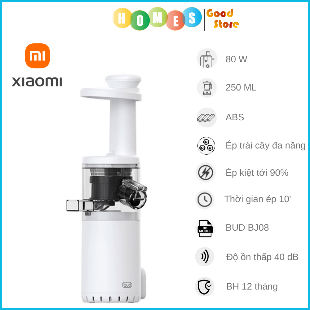 Máy Ép Trái Cây, Máy Ép Chậm Xiaomi BUD BJ08 Ép Kiệt 95% Lượng Nước Dung Tích 0.25 Lít Công Suất Ép 80 W - Hàng Nhập Khẩu