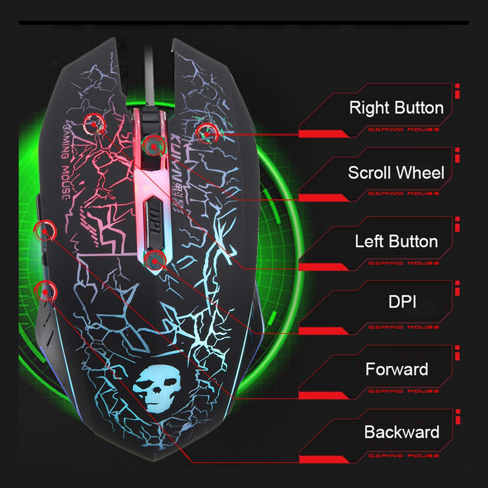 Rainbow LED USB Wired Gaming Keyboard & Mouse Pad Set for PC Laptop