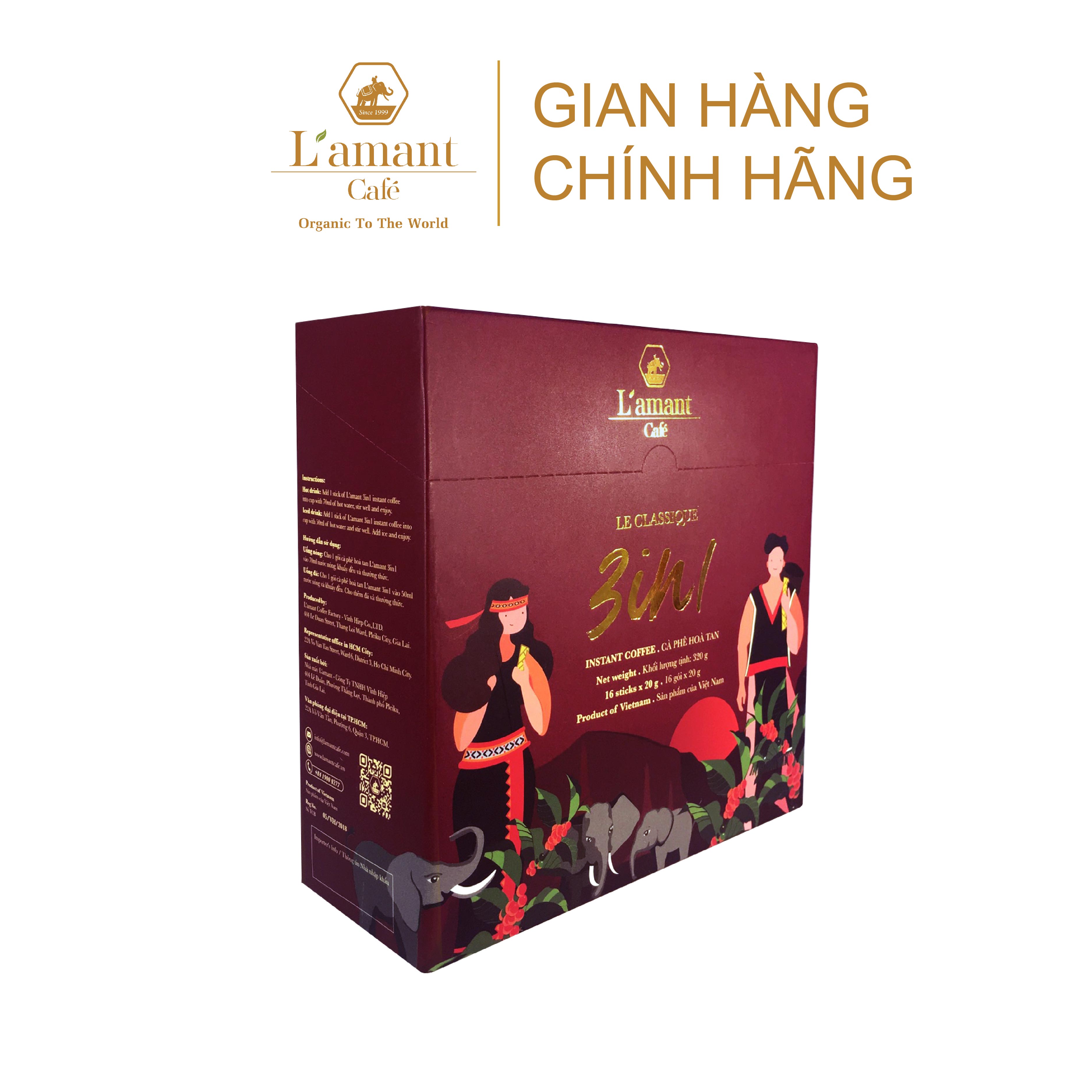 [Mẫu mới] Cà phê hòa tan L'amant 3in1 vị nguyên chất cà phê sữa thơm ngon (Hộp 12 gói x 16 gr)