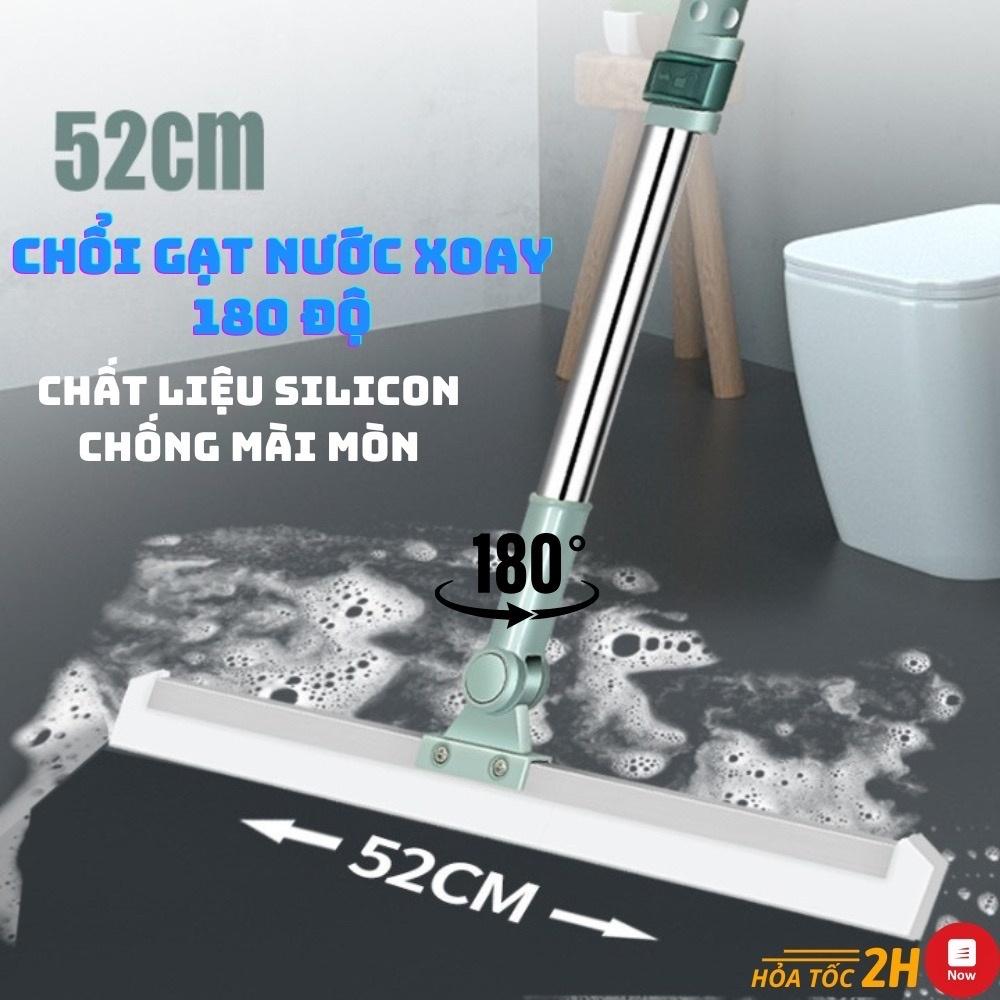 Chổi Gạt Nước Sàn Nhà Tắm Silicon Chống Trượt Xoay Bản To 52cm, Chổi Chà Sàn, Quét Nhà Thông Minh Cán Điều Chỉnh Độ Dài