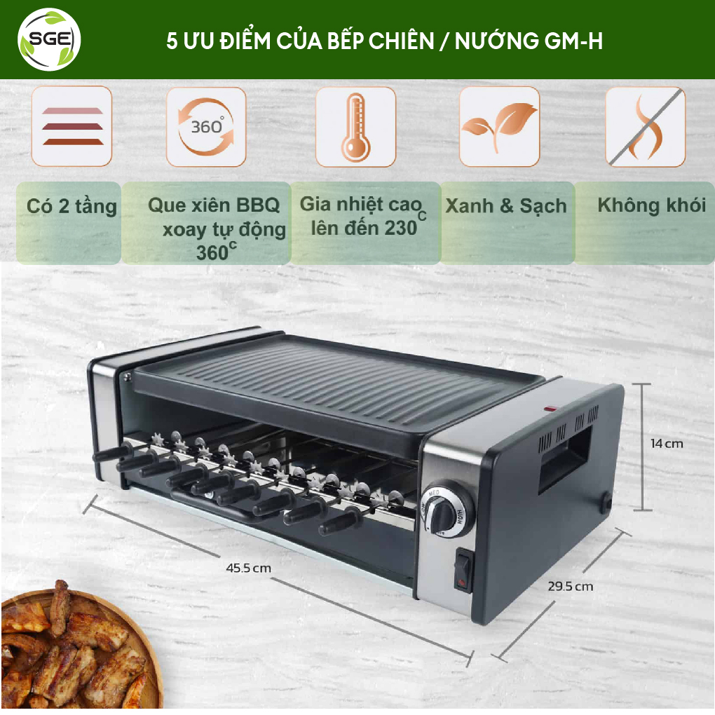 Bếp nướng BBQ điện không khói GM-H. Nướng và BBQ cùng lúc dễ dàng với bếp thế hệ mới. Hàng nhập khẩu Thái Lan chất lượng cao!!