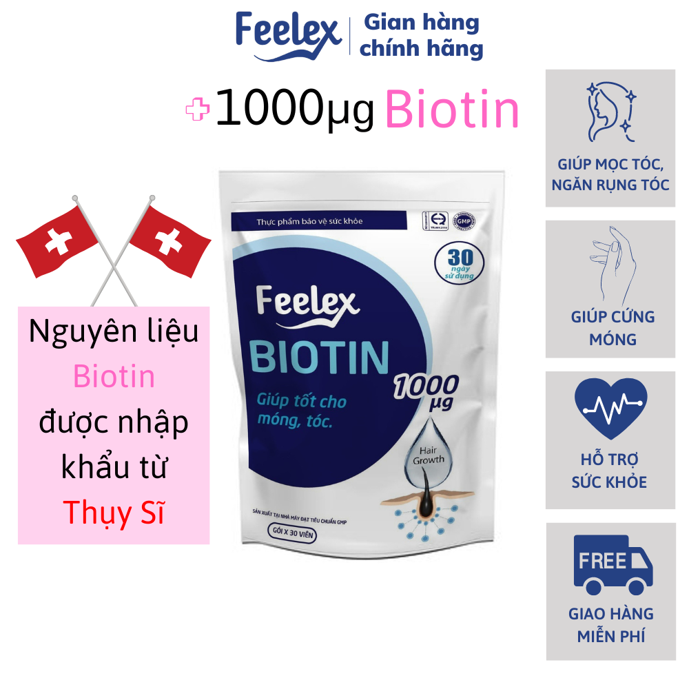 Hình ảnh Viên uống Feelex Biotin ngăn rụng tóc, hỗ trợ mọc tóc gói 30 viên (30 Ngày)