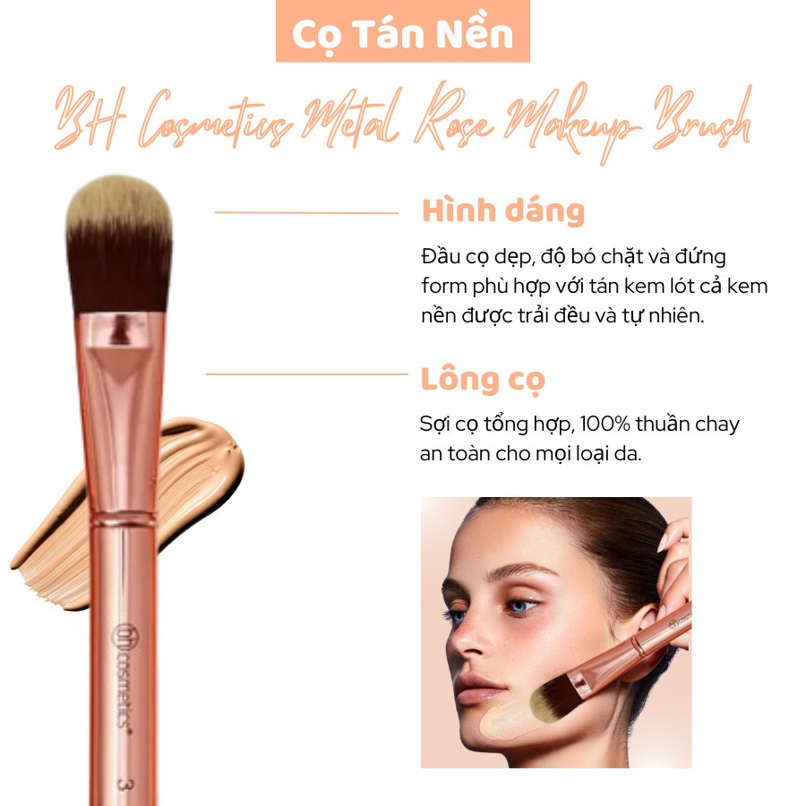 Cọ Tán Kem Nền Dẹp BH Cosmetics Meta Rose 3