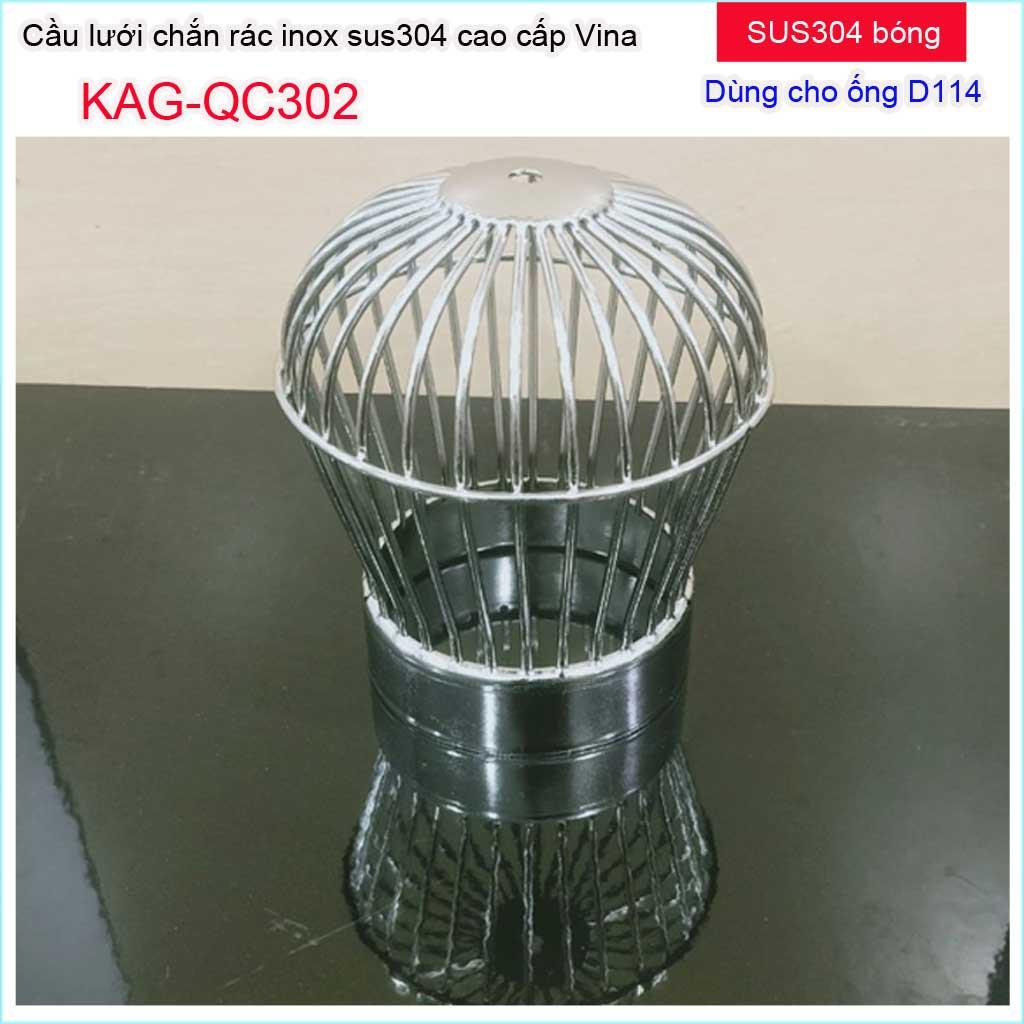 Cầu chắn rác sân thượng KAG-QC302 (ống D114), Cầu chặn rác Inox 304 đế thấp thả ống D114, cầu lưới lọc rác thoát nước mư