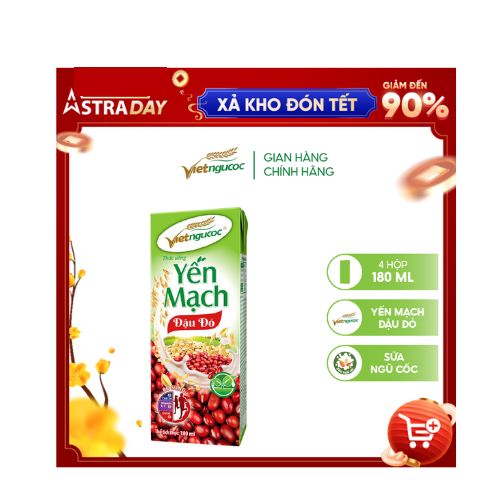 Thùng 48 hộp Sữa Yến Mạch Đậu Đỏ VIỆT NGŨ CỐC Giàu Chất Xơ Tốt Cho Sức Khỏe Dùng Uống Liền 180ml/Hộp