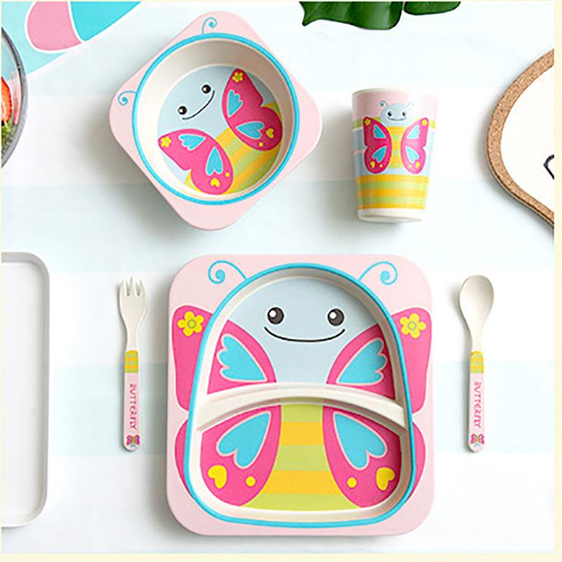 Mới 5 Bộ Cho Bé Sợi Tre Tự Nhiên Bộ Đồ Ăn Tre Bát Canh Bình Thìa Cho Bé Ăn Dặm Bộ Đồ Ăn Trẻ Em Hoạt Hình Dễ Thương Kid quà Tặng
