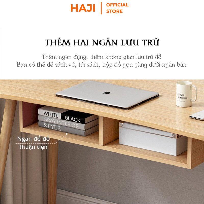 Bàn làm việc tại nhà HAJI, Bàn học thông minh có ngăn để vật dụng thiết kế tối giản hiện đại chân gỗ sồi chắc chắn A185