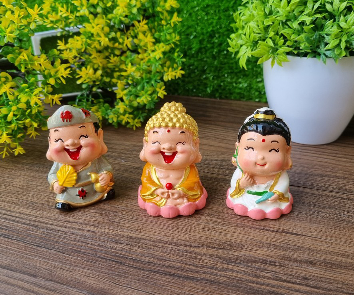 Bộ 03 tượng Phật Tổ - Quan Âm - Tế Công size 6cm