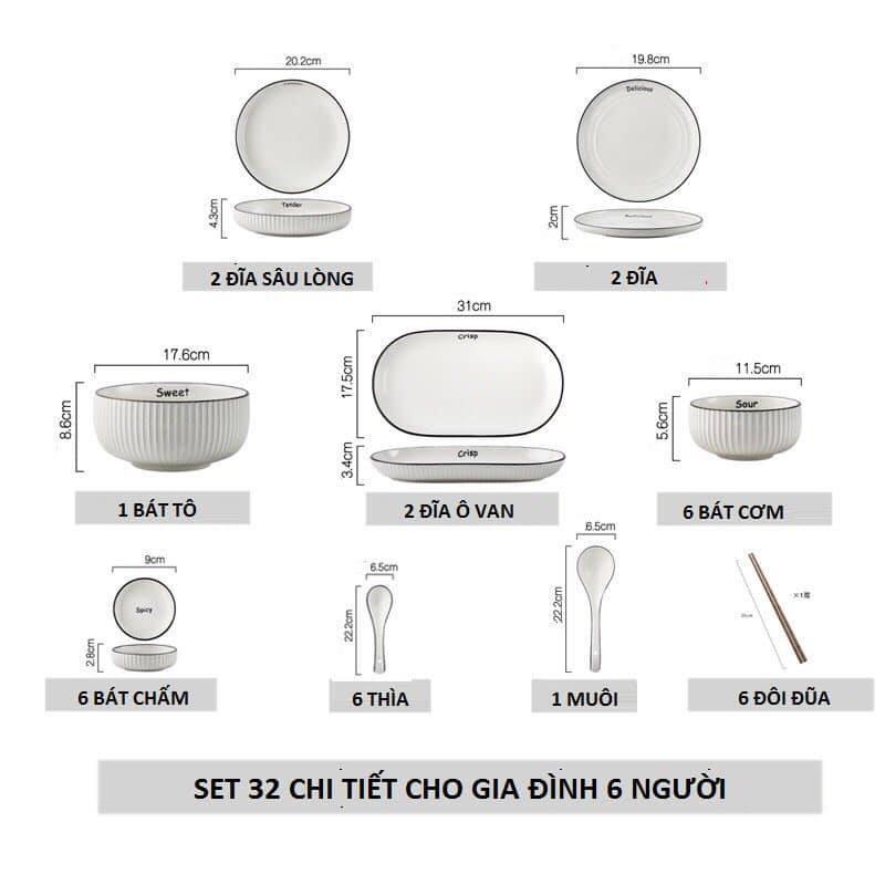 SET BÀN ĂN 32 CHI TIẾT PHONG CÁCH CHÂU ÂU CHO GIA ĐÌNH 6 NGƯỜI