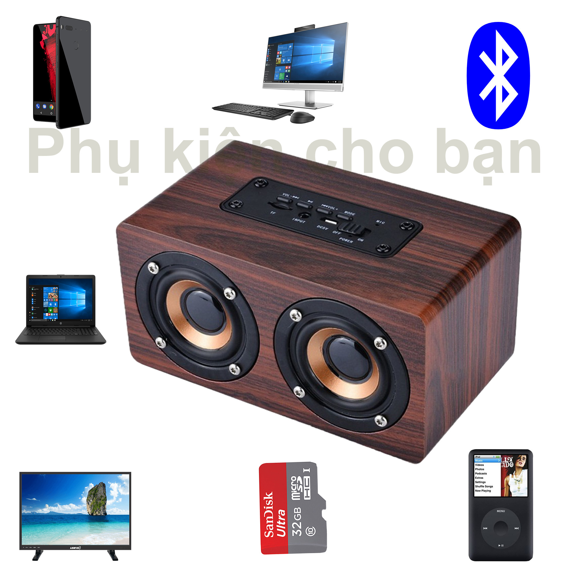 Loa Bluetooth Gỗ HIFI G4 Super Bass Stereo speaker gắn thẻ nhớ G4 PF96