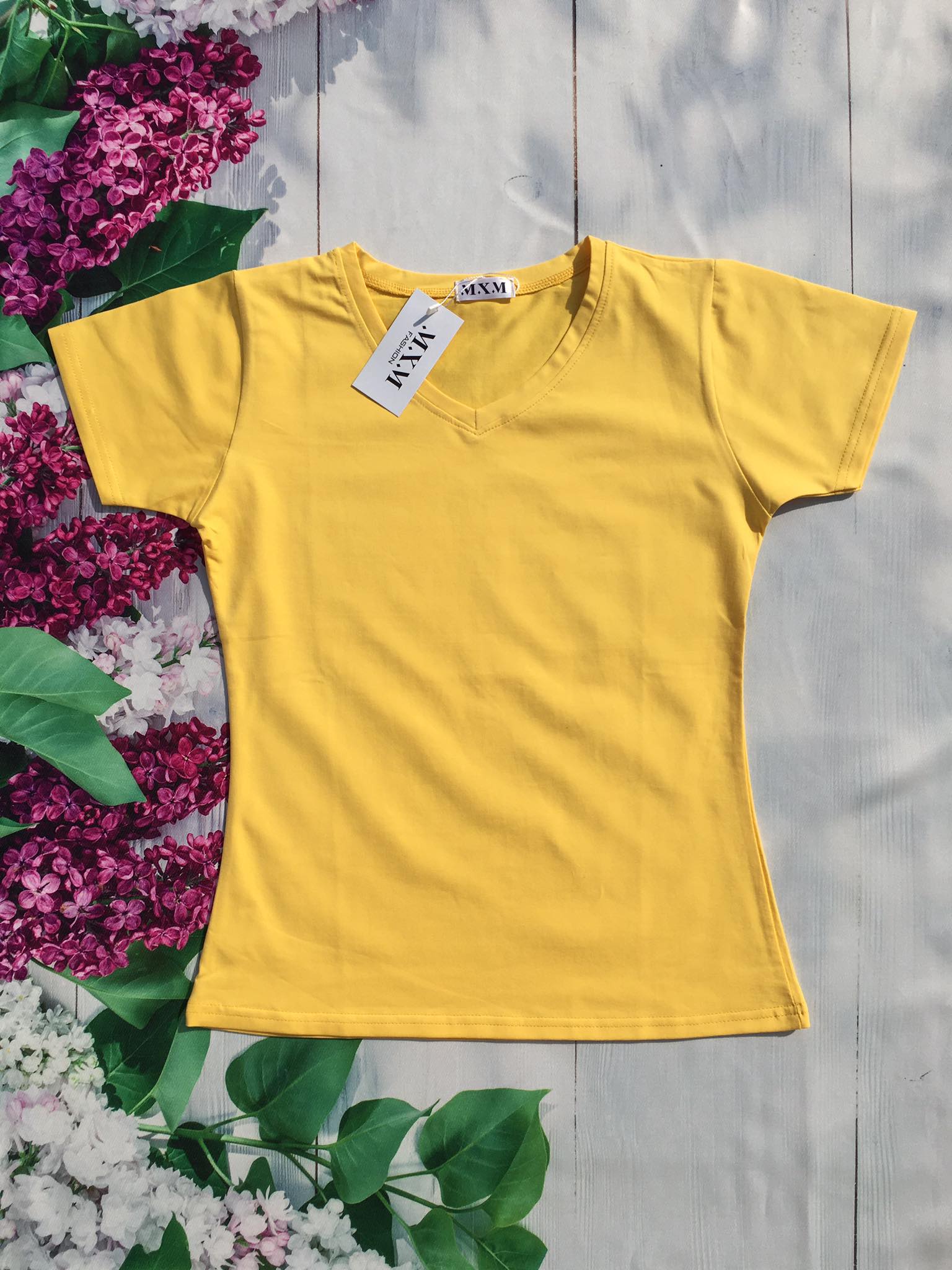 Áo thun nữ trơn cổ tim tay ngắn thun cotton 4 chiều form ôm body MXM