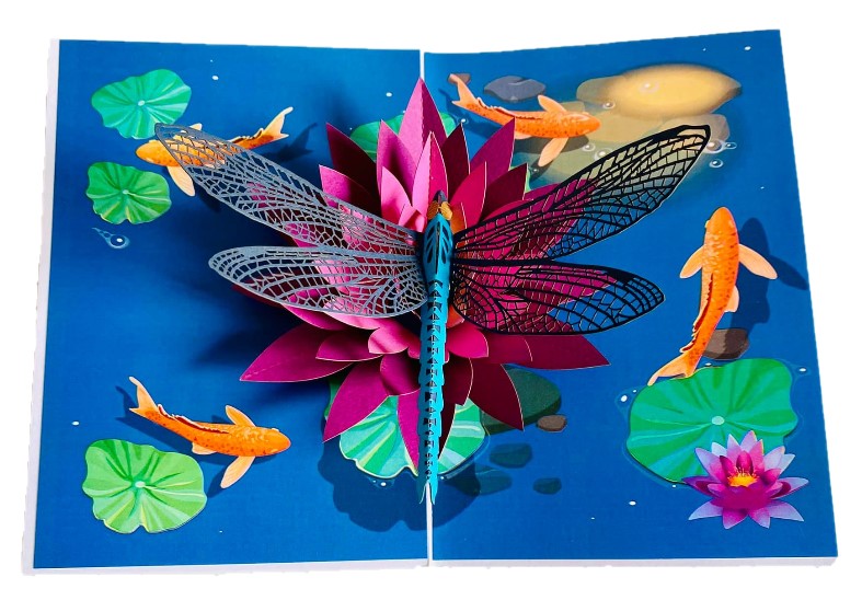 F20 -  Thiệp 3D Chuồn Chuồn &amp; Hoa Súng – Dragonfly on Lotus – Pop Up Card Viethands Giftshop
