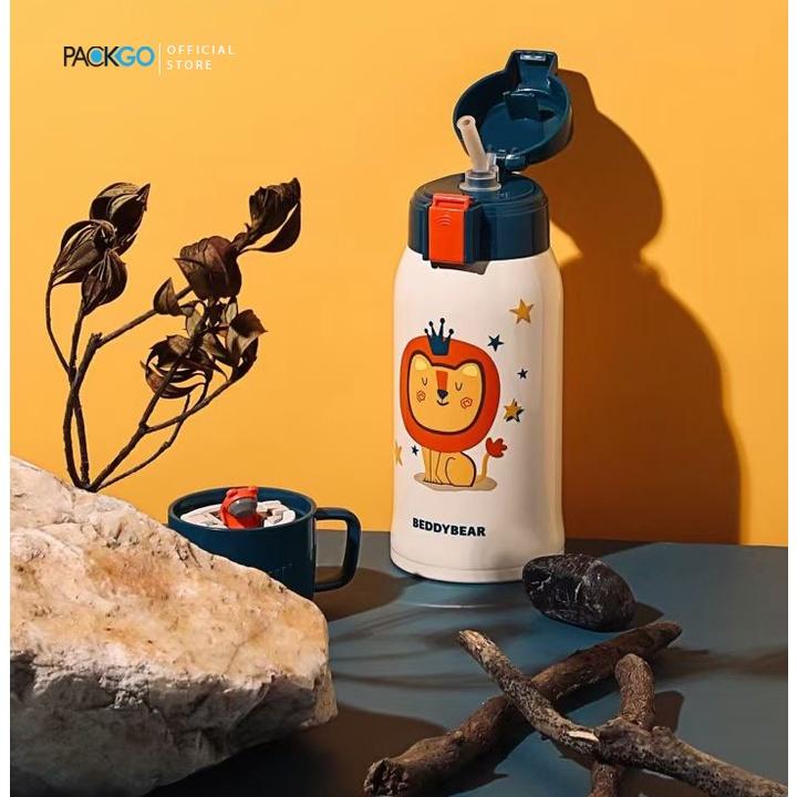 Bình giữ nhiệt cho Bé BEDDYBEAR - Dung tích 600 ml - 2 Nắp thay thế - Inox cao cấp 316 - Dòng Lion - Sư Tử - phù hợp Bé từ 2 tuổi trở lên - Bảo hành chính hãng 2 năm