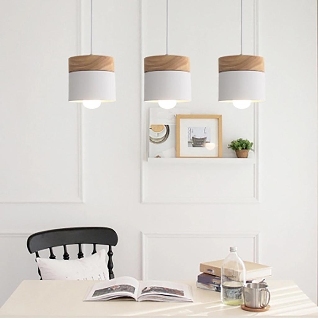 Pendant Light Modern Lighting E27 Wood Pattern Ceiling Hanging Lamp White