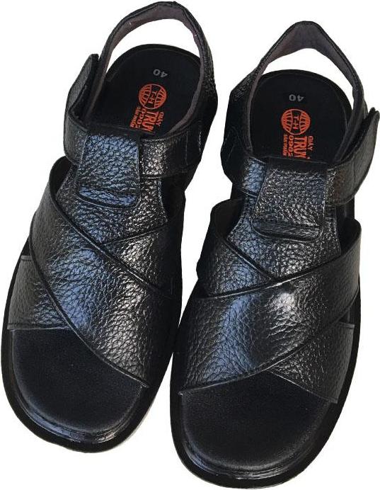 Dép sandal nam Trường Hải da bò cao cấp mềm mại không bong tróc màu đen đế PU siêu nhẹ cao 5cm SDN001