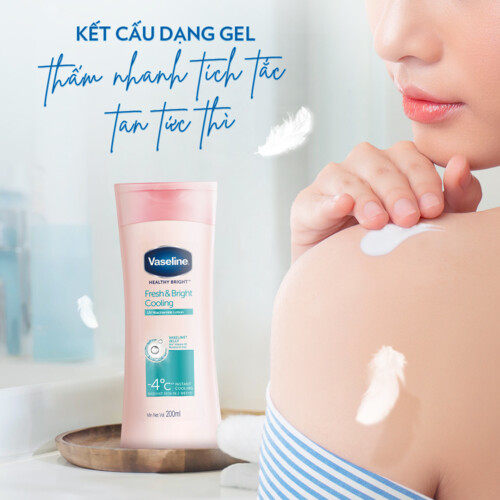Sữa Dưỡng Thể 200Ml Vaseline Dưỡng Ẩm Sáng Da Fresh & Bright 10X Niacinamide Giúp Da Sáng Khỏe Mịn Căng Tinh Chất Menthol Mát Lạnh Như Tuyết Tan Trên Da