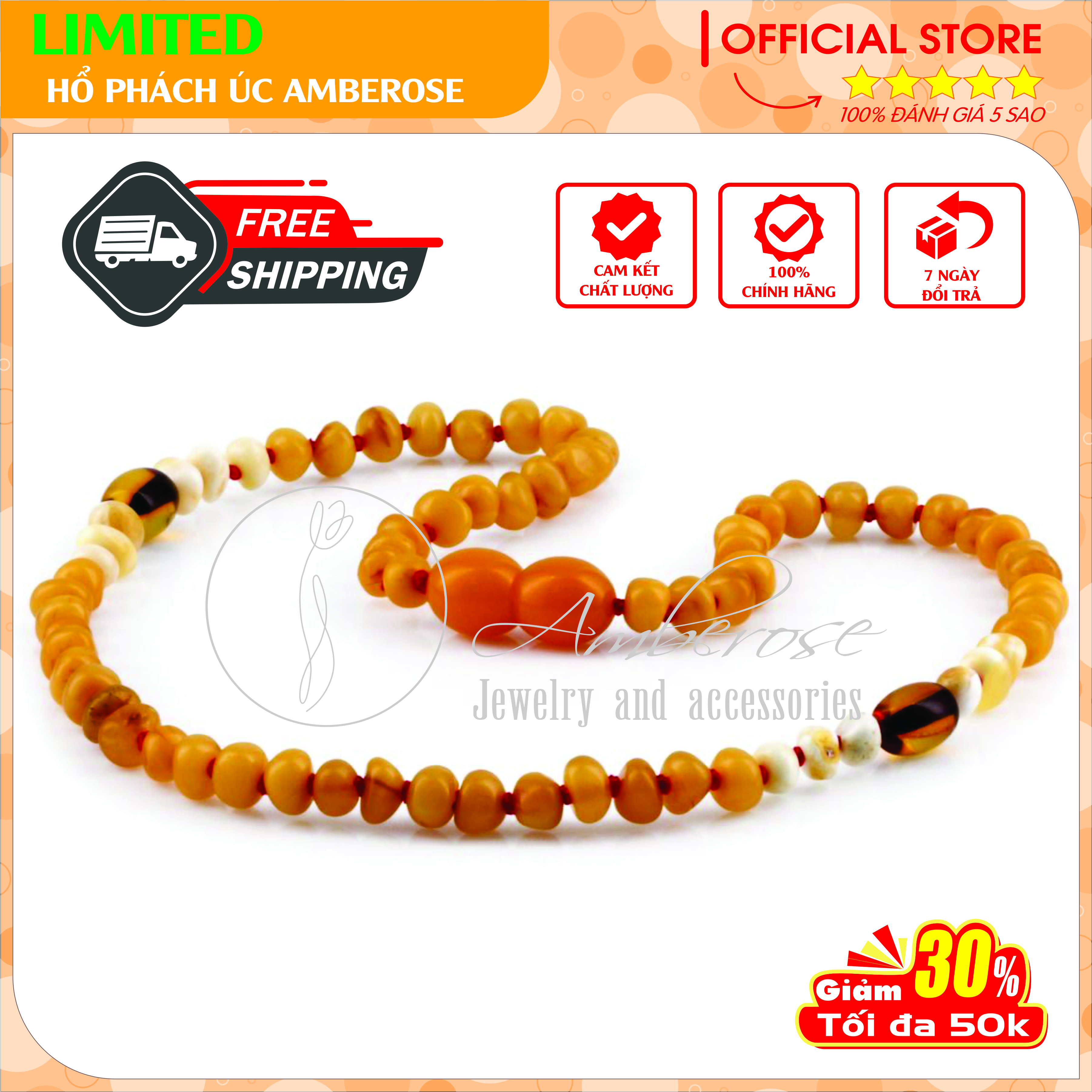 Vòng Cổ Hổ Phách Amber Úc Cho Bé 0 - 10 tuổi ( Mẫu Đặc Biệt ) VCABLMT2