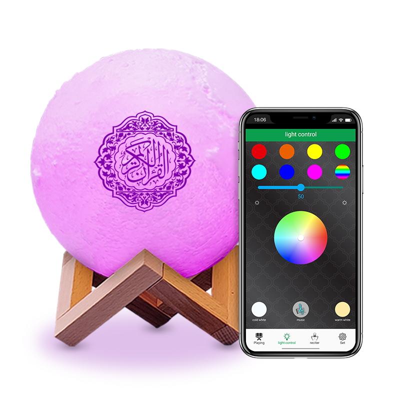 Người chơi Kinh Qur'an loa không dây Đêm Đêm Loa Qur'an 3D Mặt trăng với điều khiển ứng dụng Qur'an Loa Qur'an Touch Lamp