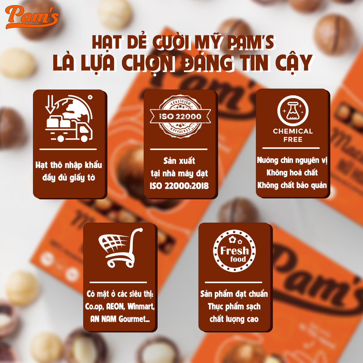 COMBO 2 Maccadamia Nữ Hoàng Nhập Khẩu Úc Pam's(250g) - Tách Tay, Sấy Chín Thơm Ngon