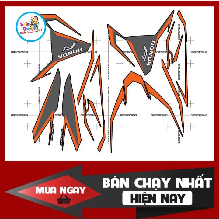 Tem xe click thái 2017 chỉ xám cam dán xe đen