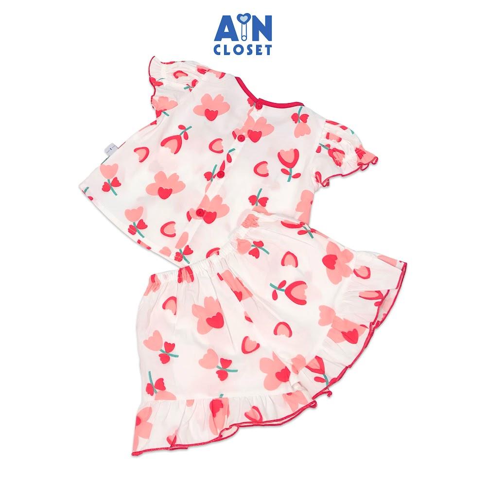 Bộ quần áo ngắn bé gái họa tiết Hoa Tulip đỏ quần váy cotton - AICDBGP1HDBP - AIN Closet