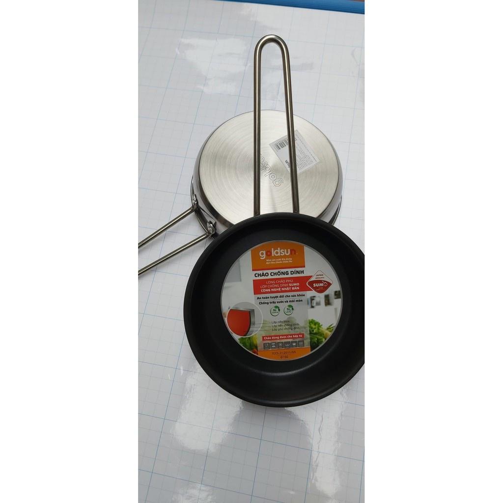 Tuyệt phẩm chảo chiên rán bếp từ mini 3 đáy Inox cao cấp, tay cầm không nóng khi đun ECOCARE EC-CGS16, 16cm