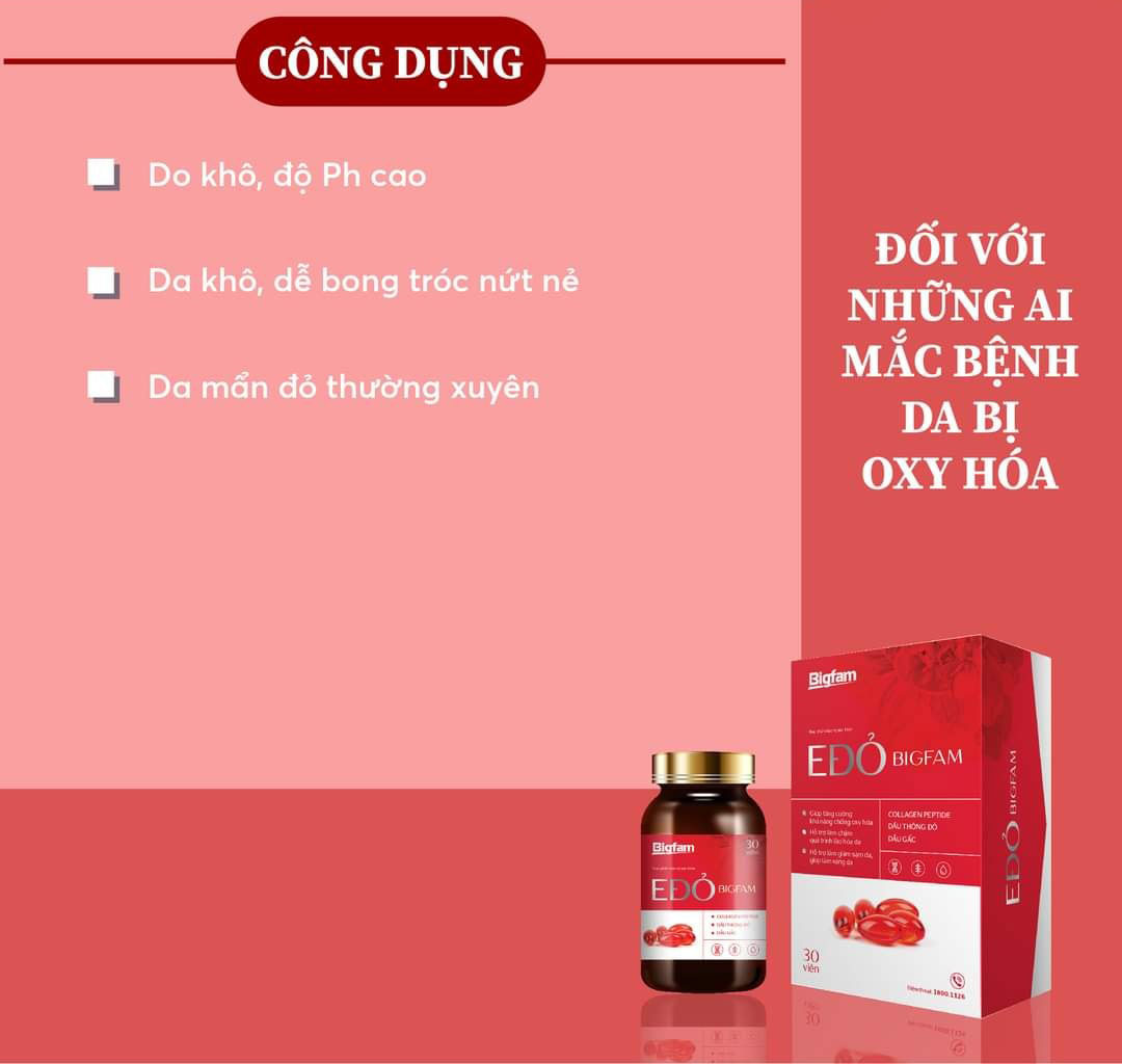 Thực phẩm bảo vệ sức khỏe E Đỏ Bigfam bổ sung Vitamin E hỗ trợ làm làm đều màu da, chống oxy hóa cho cơ thể (Hộp 30 viên)